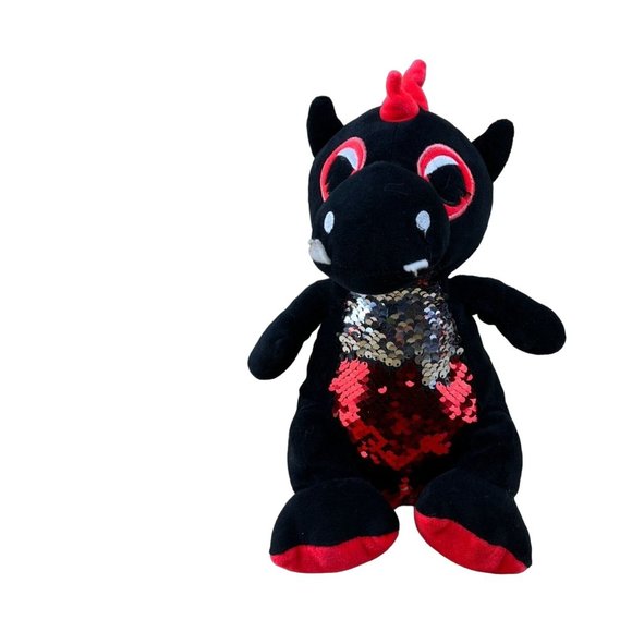 Fun Express Dragon Plush Sequin 14" Red Black Stuffed Animal Shiny - Picture 9 of 9